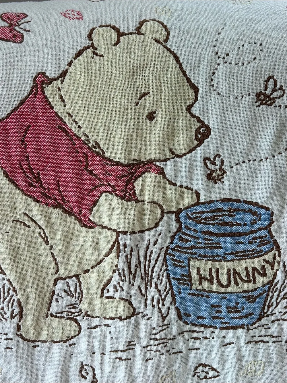Disney Winnie the Pooh Cream Throw Blanket with Red and Blue Accents